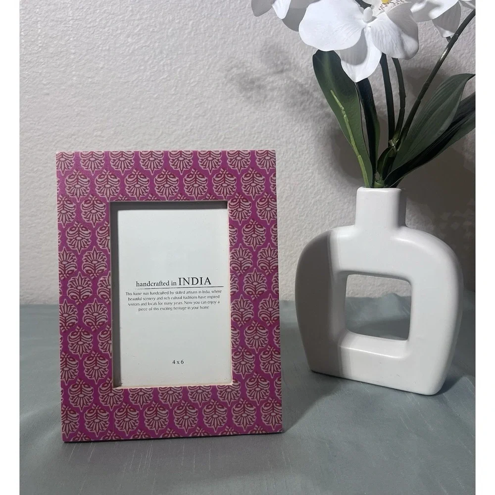 Handcrafted Purple Pink Floral Wood Photo Frame 4x6 Portrait Freestanding